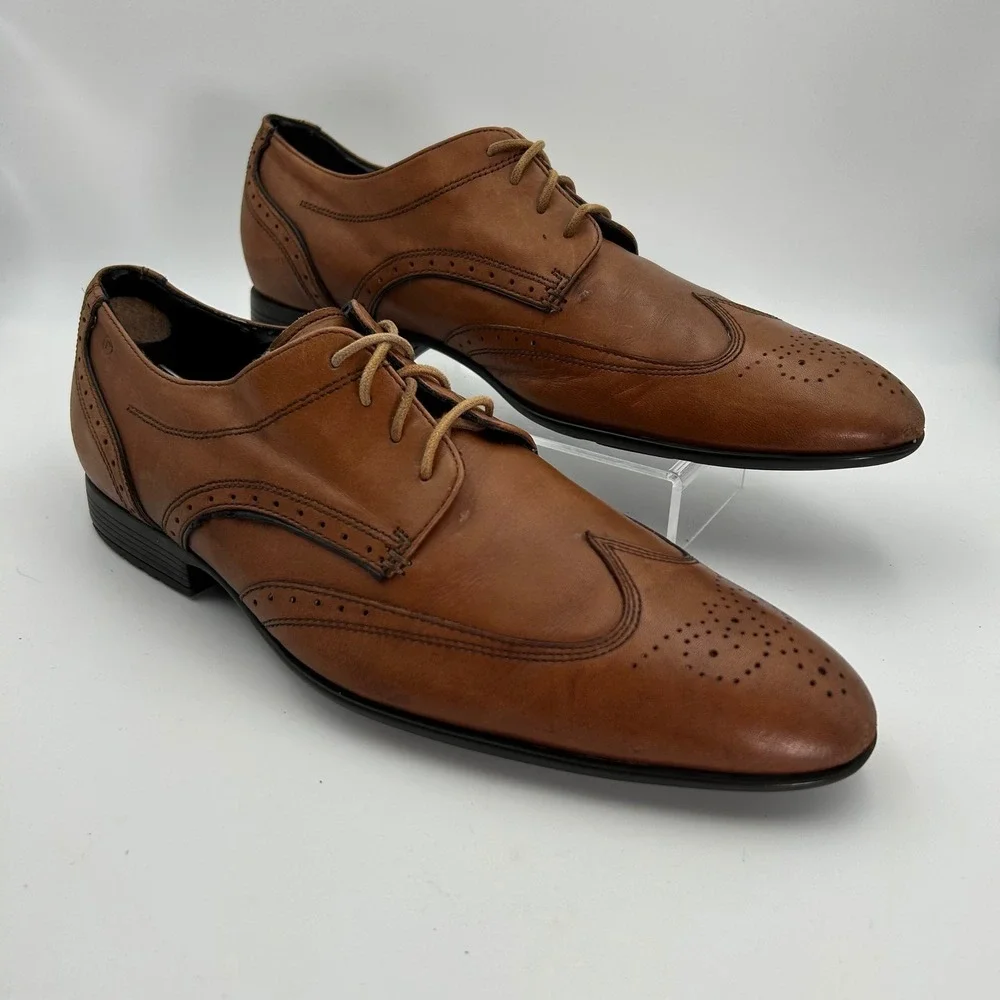 Rockport Wingtip Oxford Mens 10 Tan Leather Brogue Dress Shoes‎ K74002 Classic